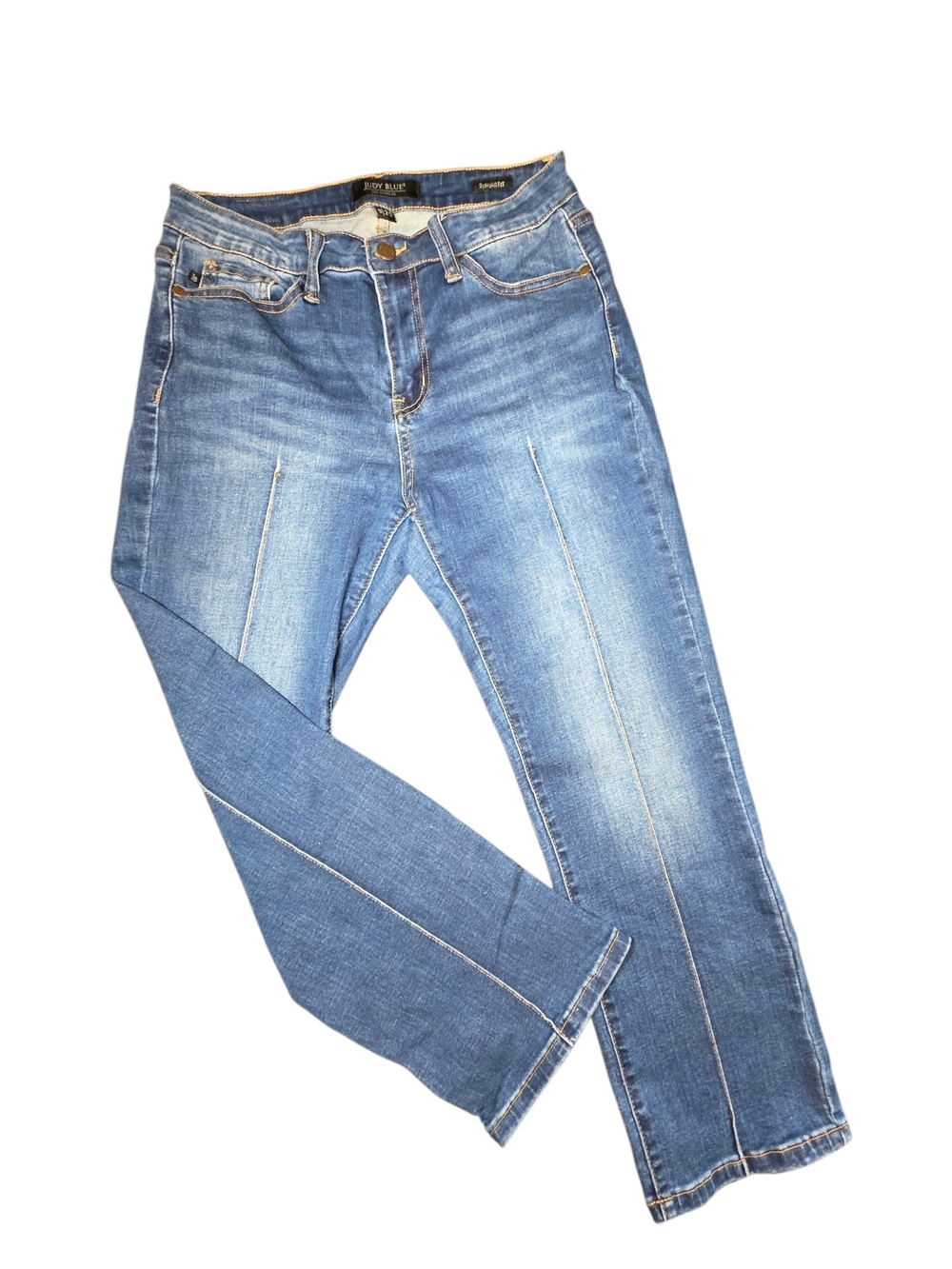 Judy Blue Front Seam Straight Leg Jeans Medium Wash Stretch Size 9 29 EUC